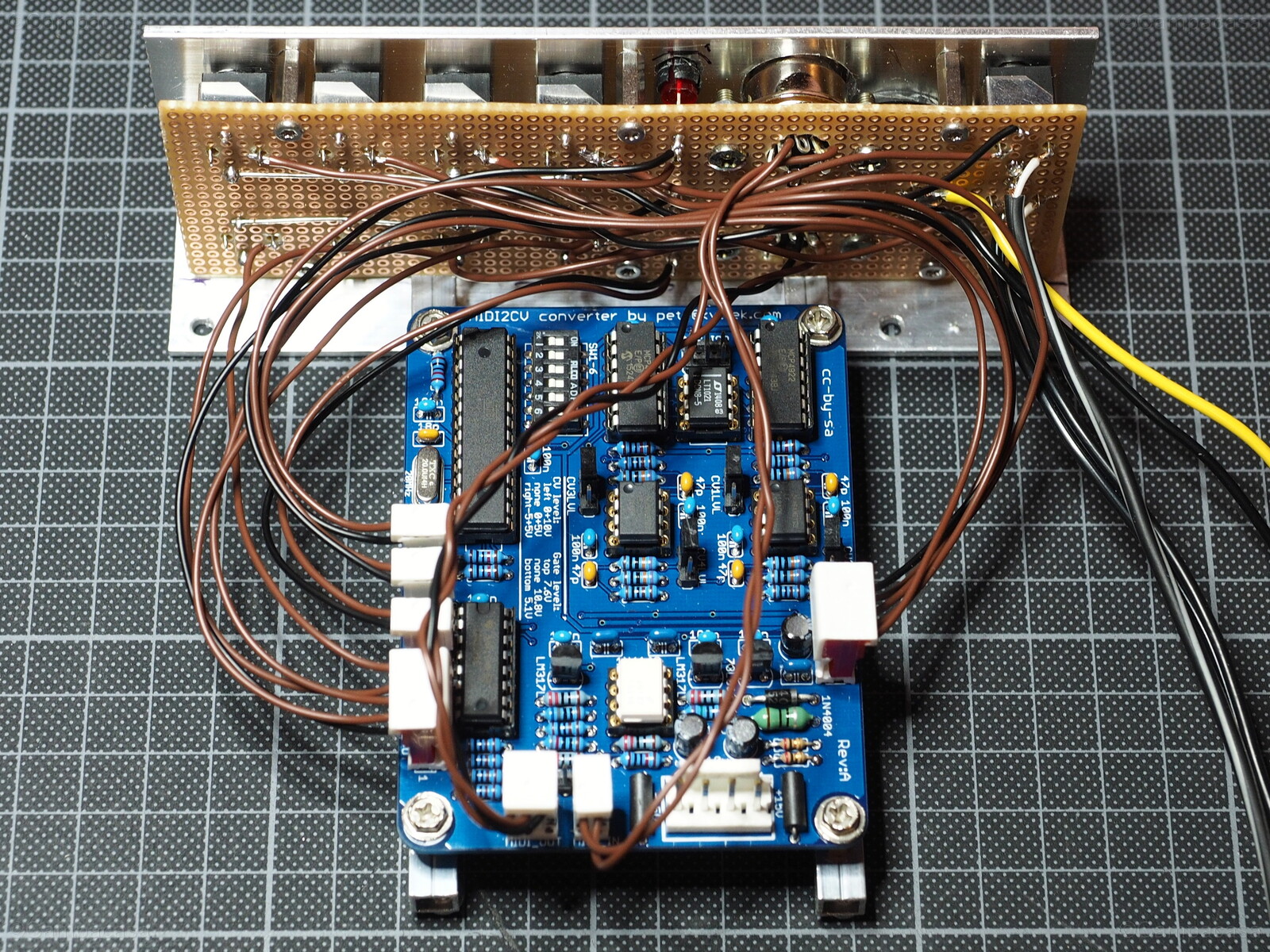 Midi2CV: PCB Mounted to Front Panel